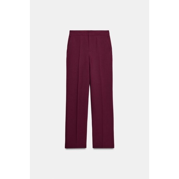 Zara Pants - Zara ZW Womens Pants Large L red Burgundy High Waist Straight Leg 2244/119 NWT